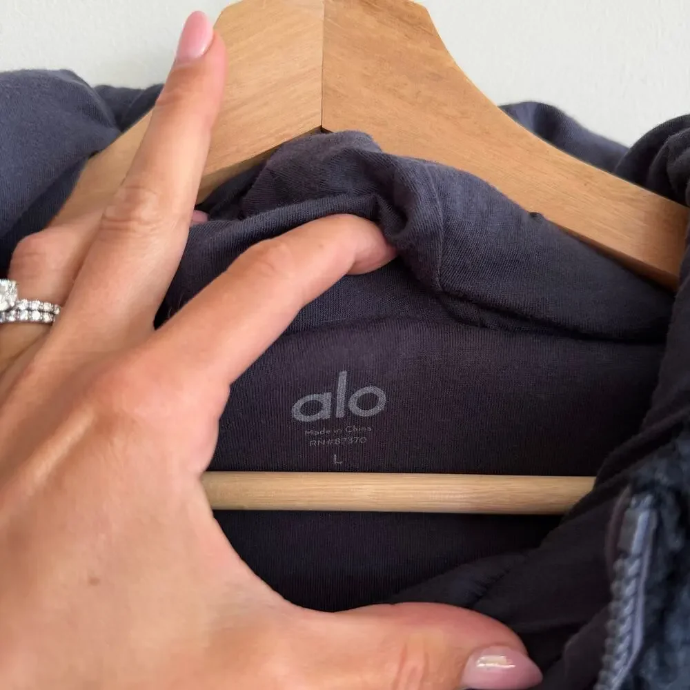 Alo Yoga Streetside 1/2 Zip Sherpa Fleece Pullover Hoodie Sweatshirt Navy L